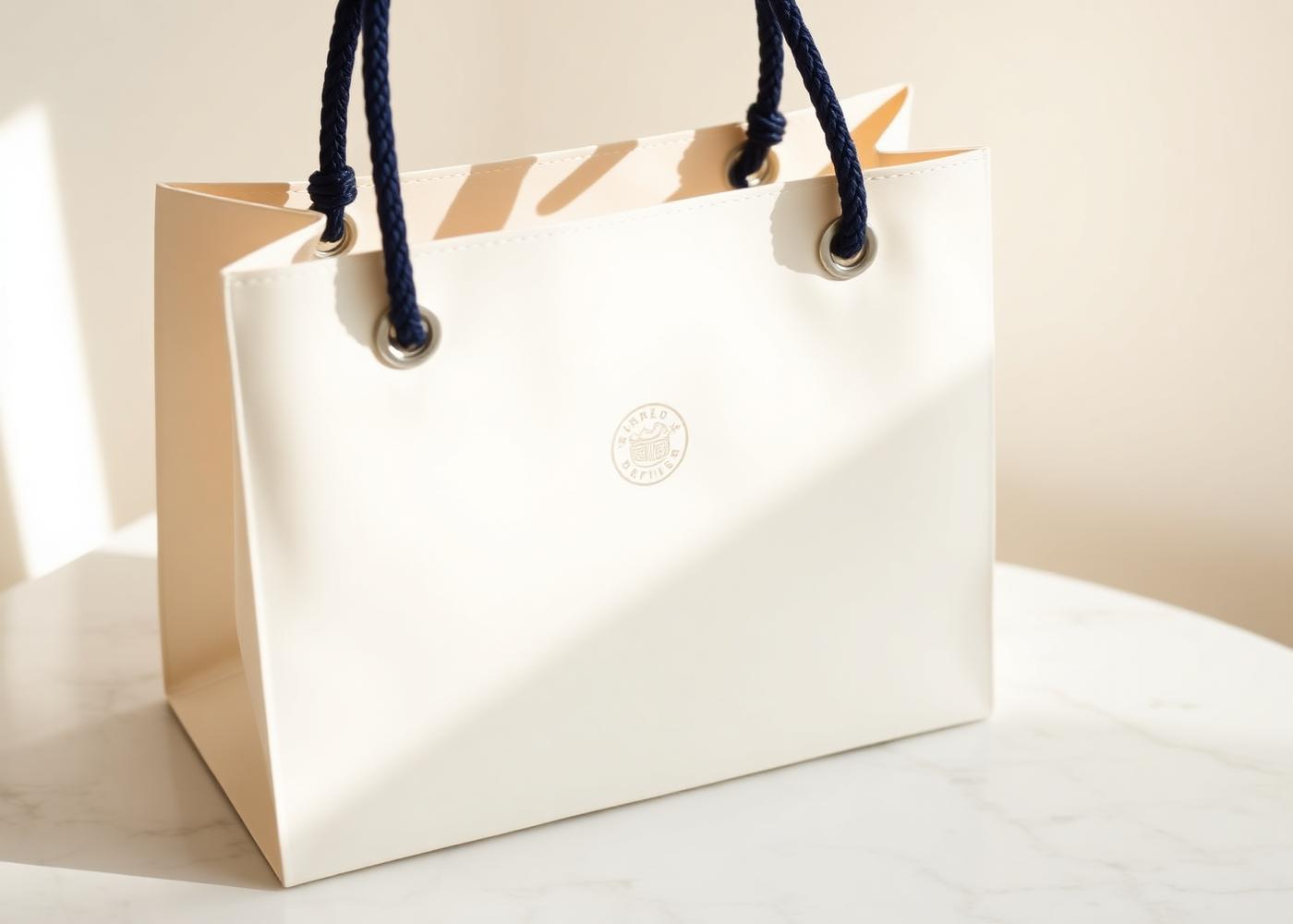 A PRINCE & CO. matte cream shopping bag with embossed monogram
